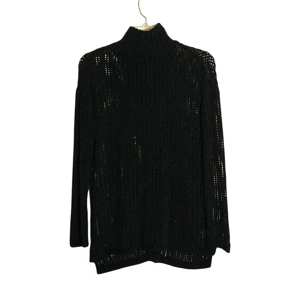 Elie Tahari Open Knit Sweater Women's Sz XS Black Sheer Spilt  Back Pullover Top - Picture 5 of 15